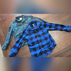 Blue and Green Plaid Boys Button-Up Shirts Size 5